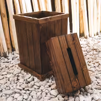 سطل و جای دستمال کاغذی چوبی