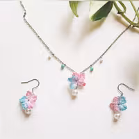 ست زیبای قلاب بافی مینیاتوری طرح دو رنگ آبی و صورتی