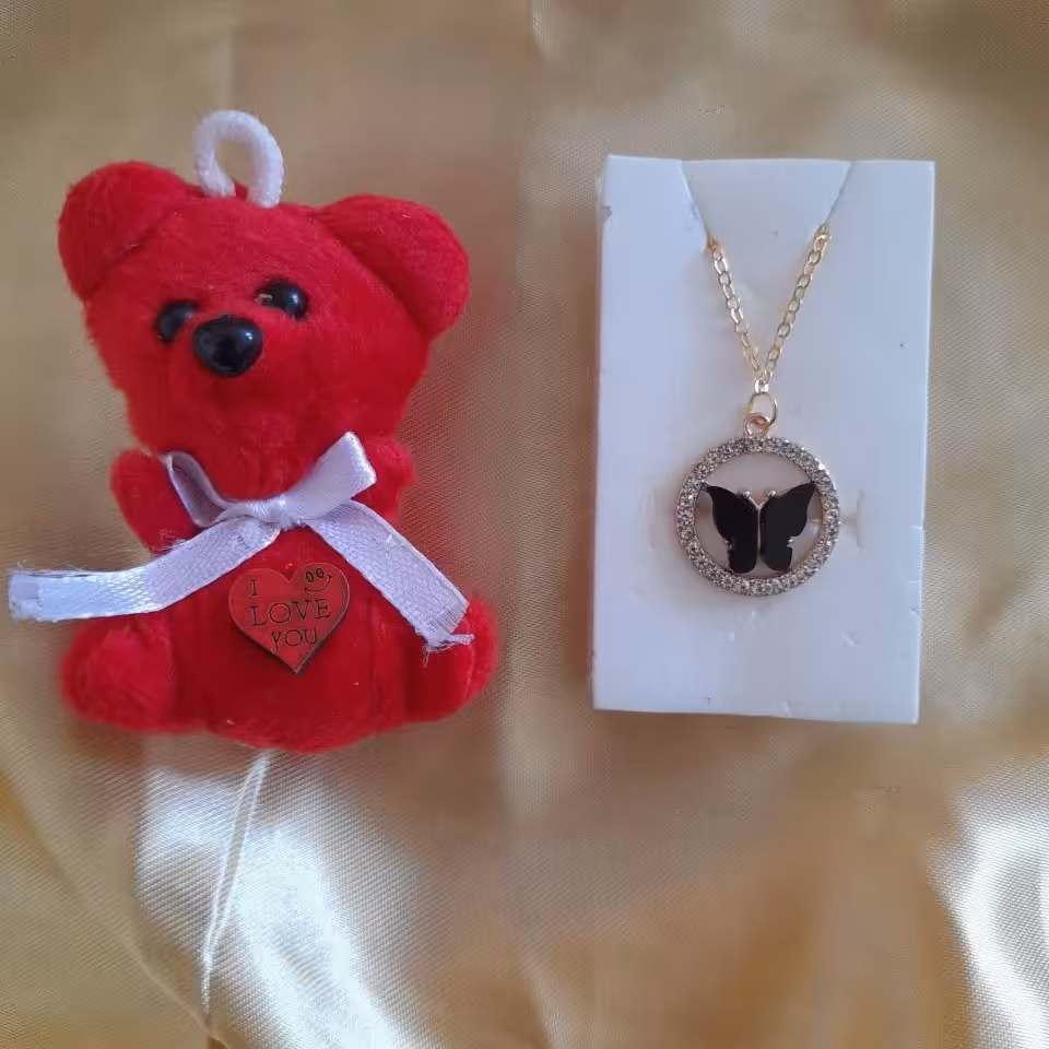 حراج گردنبند پروانه مشکی مدالی با نگین کاری های زیبا و قیمت اقتصادی