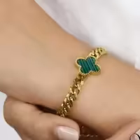 دستبند استیل زنانه ونکلیف نگین سبز کد 6664