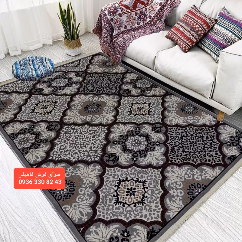 گلیم فرش ماشینی4متری رنگ دودی کد802 