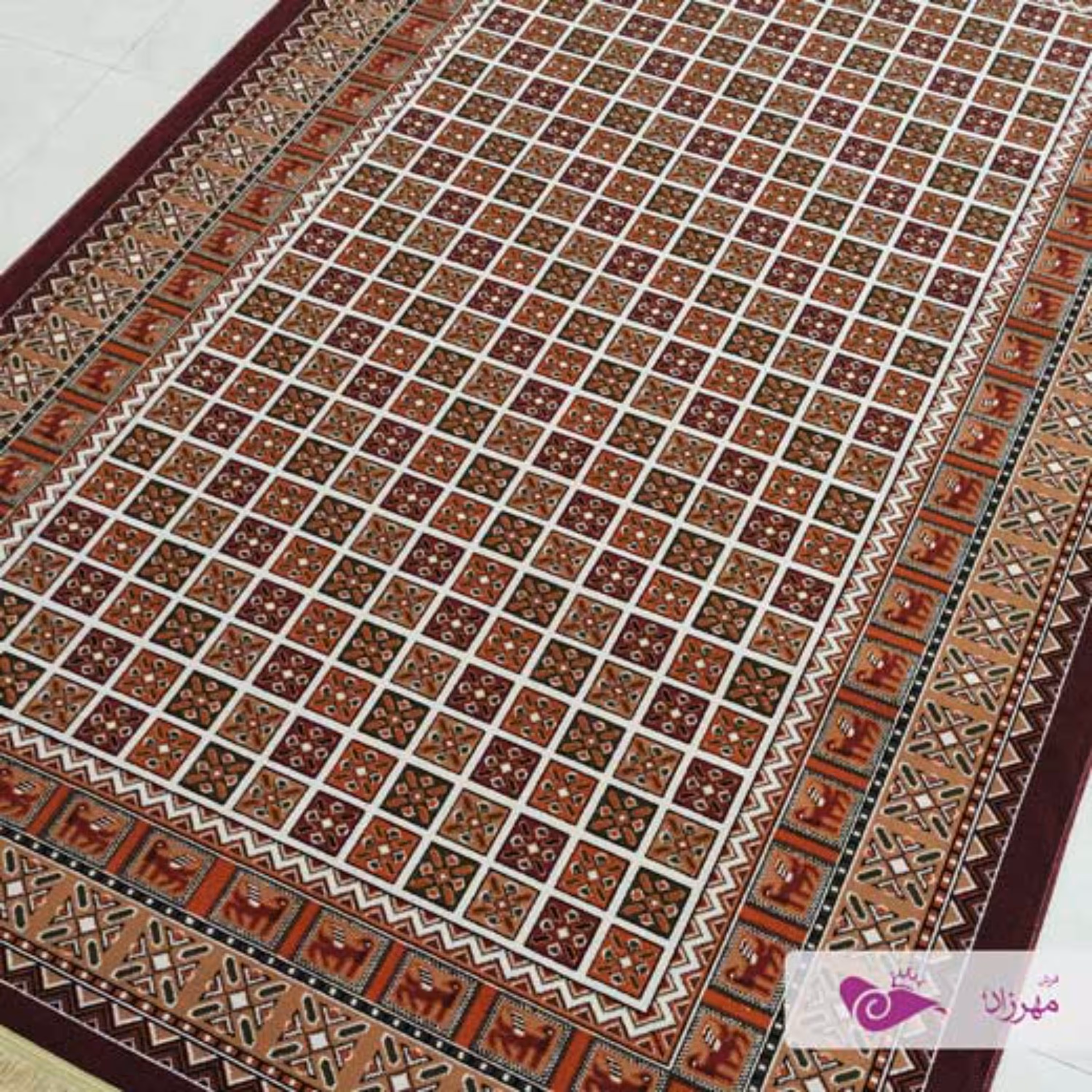 گلیم ماشینی 9 متری طرح شاهسوند عنابی