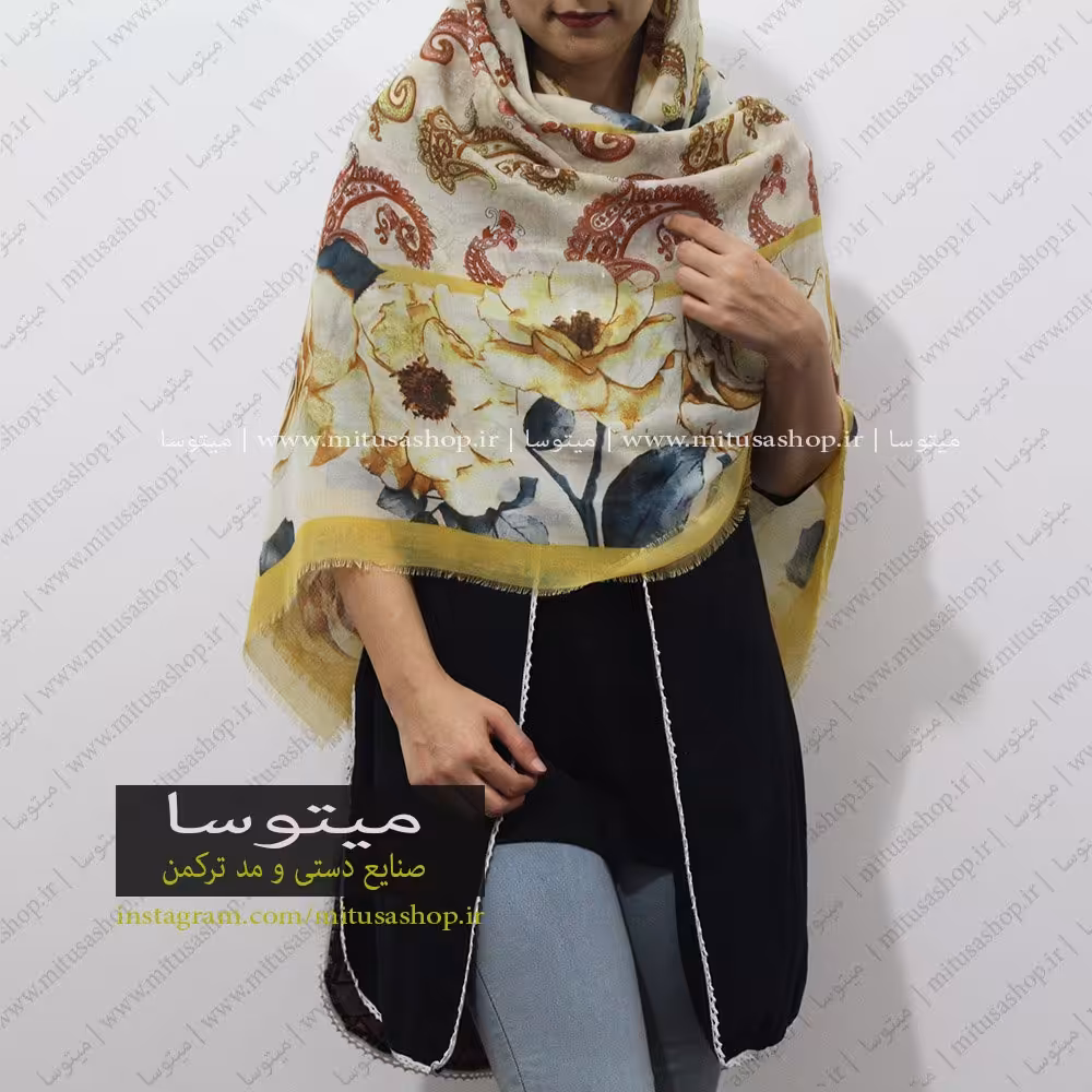 روسری ترکمن نخ ترک  طرح دلسا خردلی