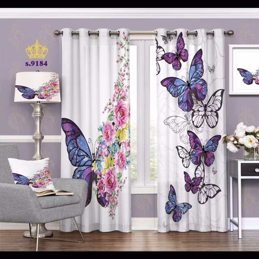 پرده پذیرایی دو قواره طرح پروانه کد S9184
