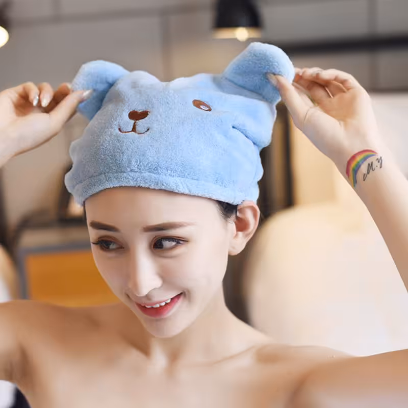 کلاه حوله ای حمام طرح خرسی