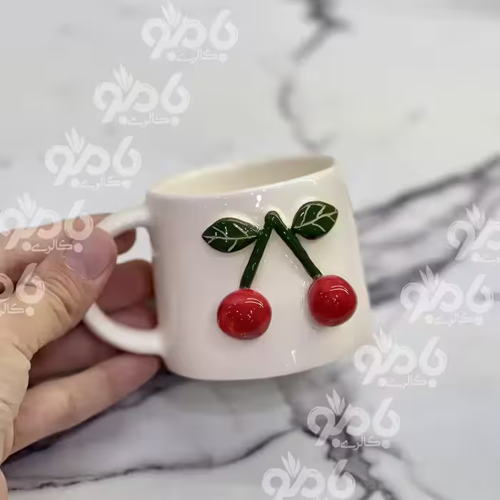 فنجان قهوه خوری سرامیکی طرح آلبالو برجسته