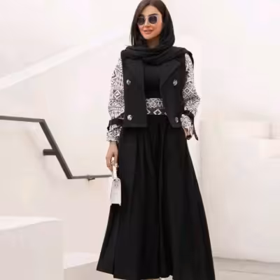 پیراهن مهمانی زنانه کرپ مدل ست کت و سارافون ترکیبی مازاراتی درجه یک و شانتون صوفیا اعلا نحله