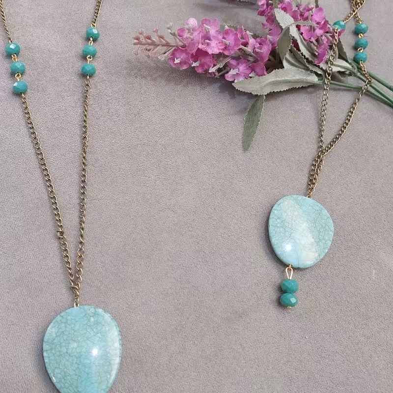 گردنبد،رومانتوی،سنگ فیروزه وتراش خورده