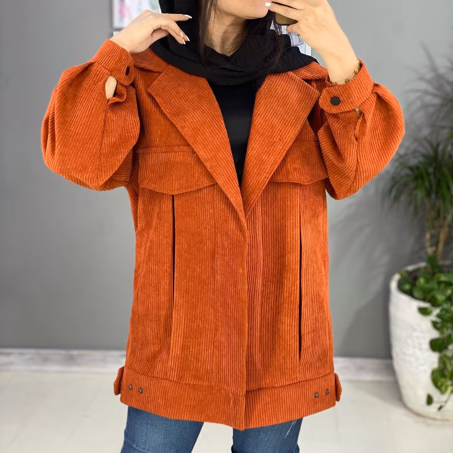 مانتو کتی مخمل کبریتی در رنگ های متنوع (رنگ نارنجی)