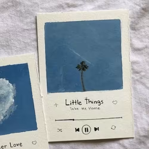 نقاشی پلی لیست اهنگ little things روی مقوای 400گرم ابعاد 15×22