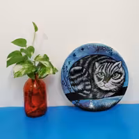 بشقاب سفالی طرح گربه دکوری 