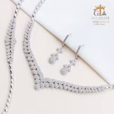 سرویس نقره قالب طلا زنانه مدل گندمی عیار 925 کد 11263