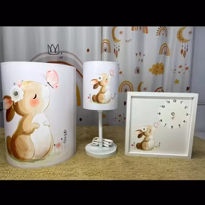 آباژور کودک چاپی طلق نسوز و ضداب بهمزاه سطل لباس و ساعت اتاق کودک هیواد گالری