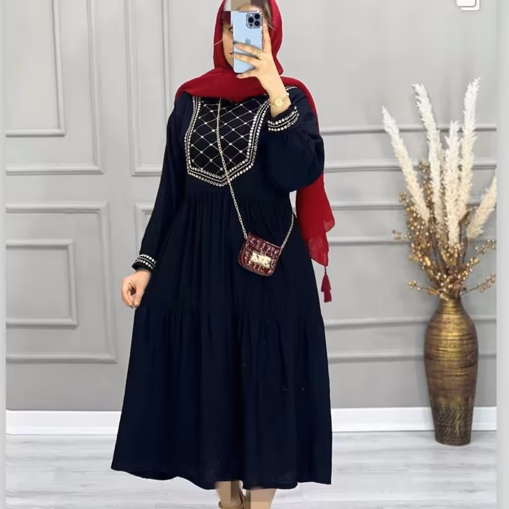 پیراهن سه چین کرسپو درجه یک وخرجکار سوزن دوزی پولک دوزی