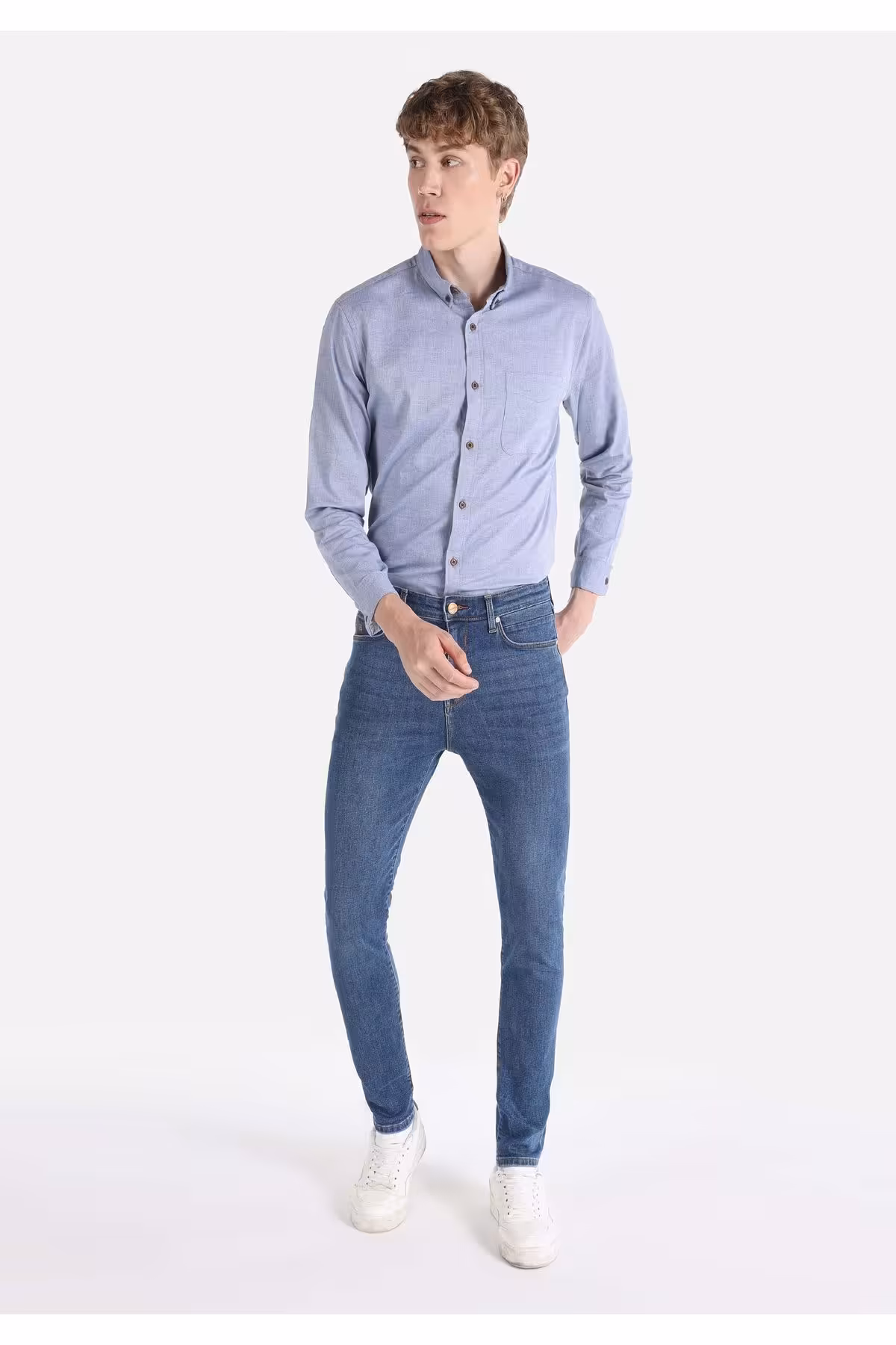 شلوار آبی مردانه 035 Ryan Super Slim Fit کمر بلند تیره Colin’s