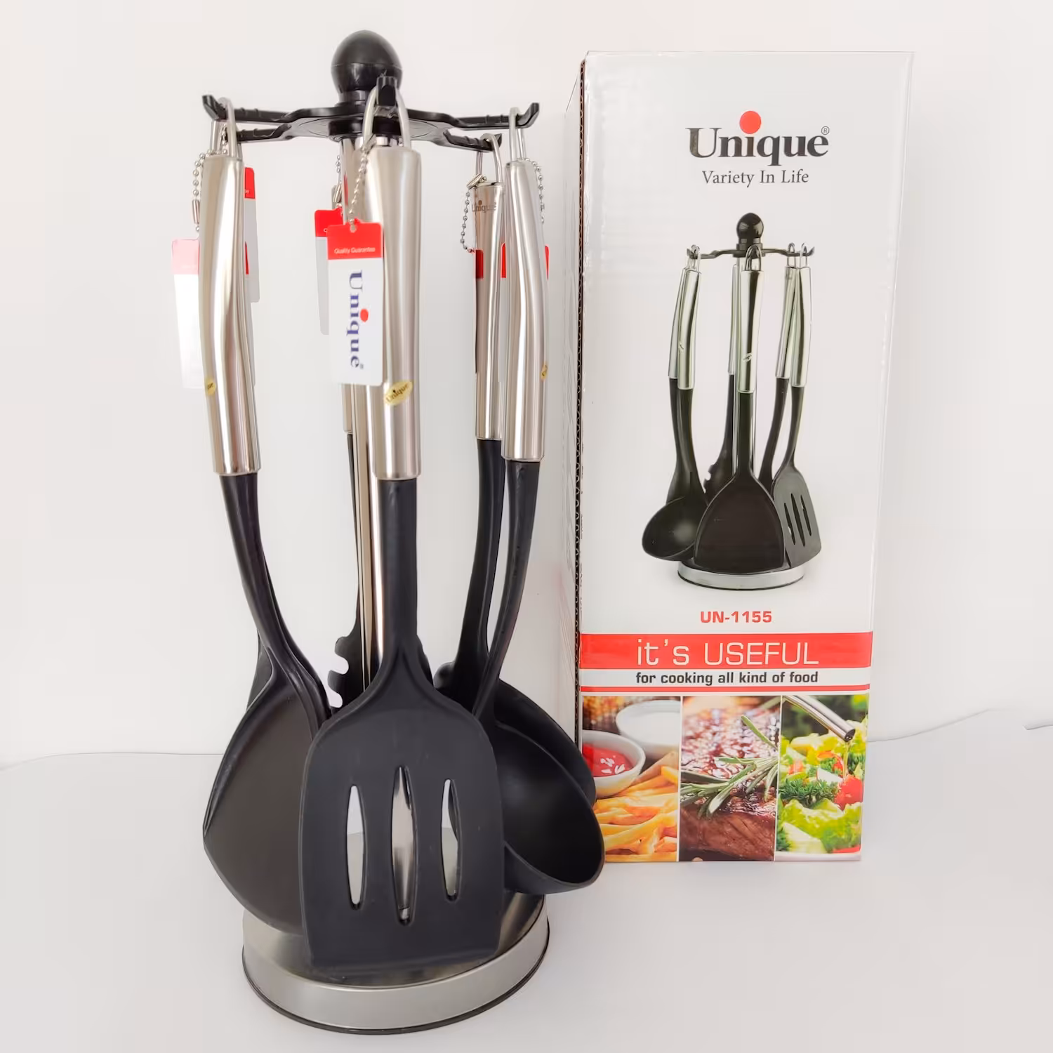ست کفگیر ملاقه یونیک اصل دسته استیل مدل UN-1155
