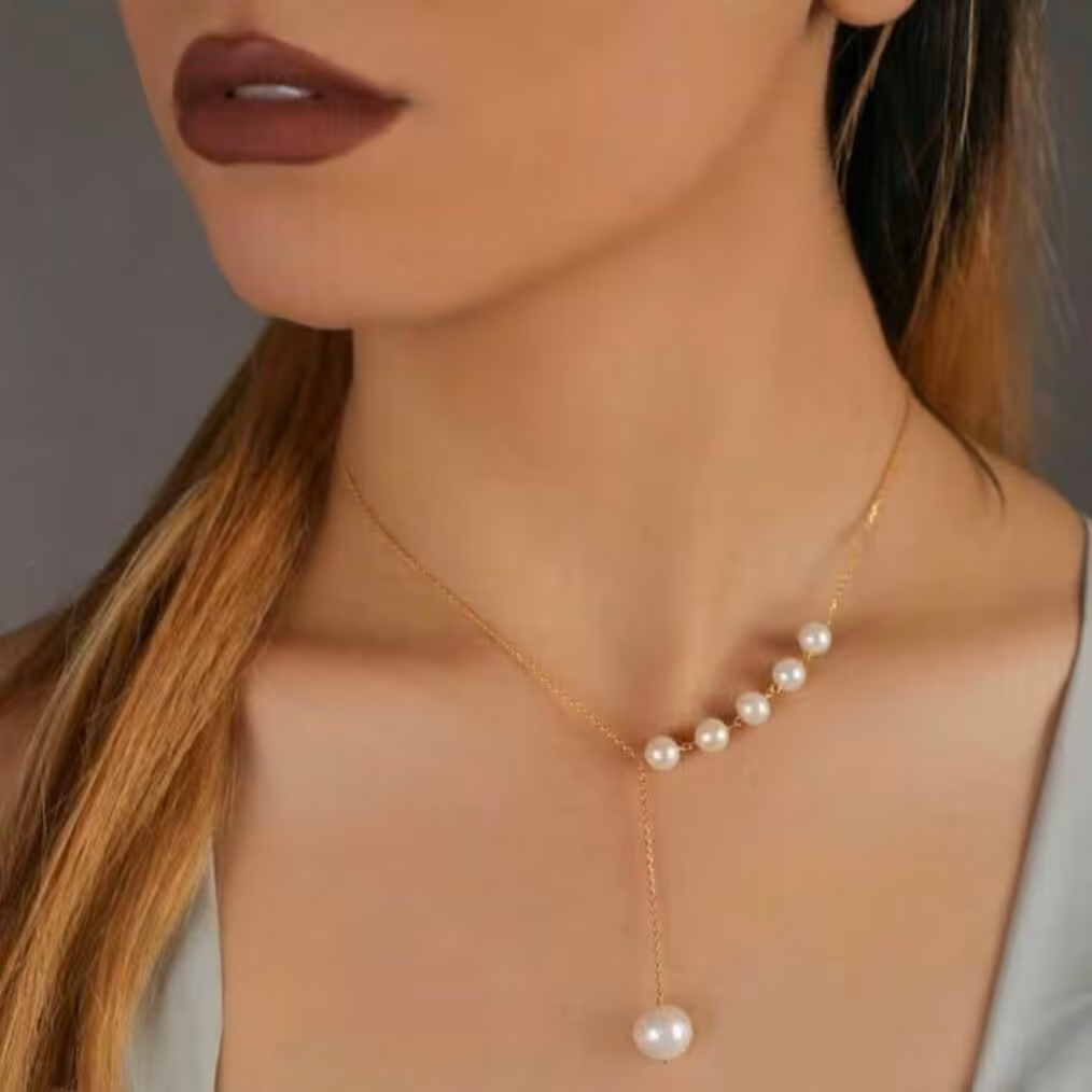 گردنبند استیل مرواریدی آویزدار