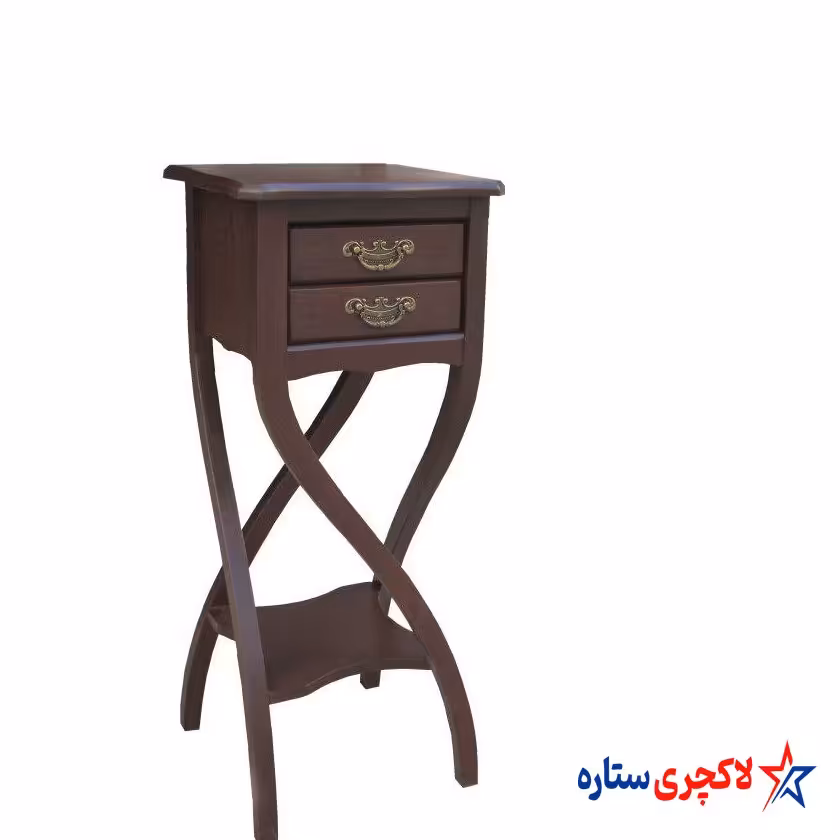 میز تلفن چوبی دو کشو مورب پیچ کد 21045