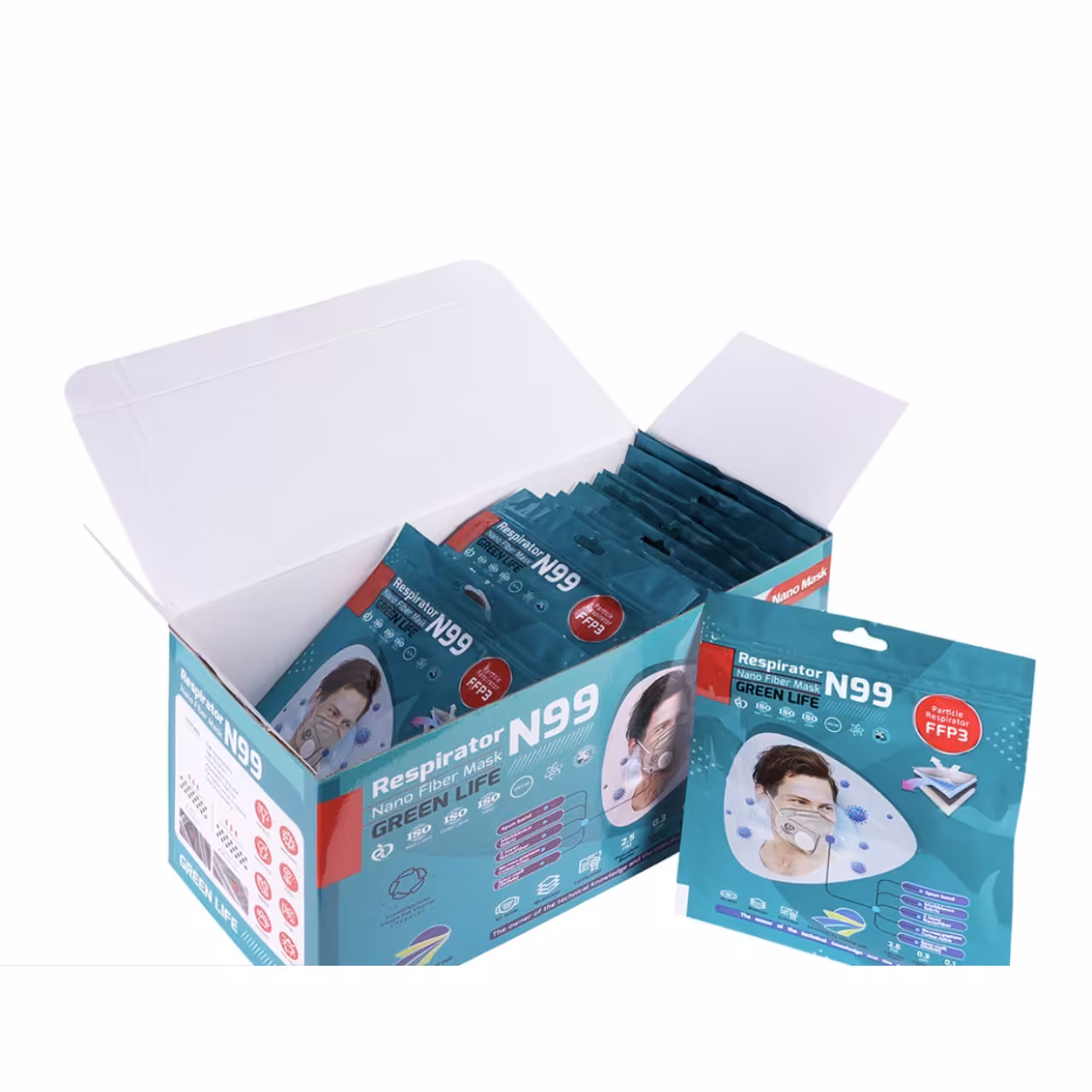 ماسک 6 لایه بدون سوپاپ N99 بسته 25 عددی