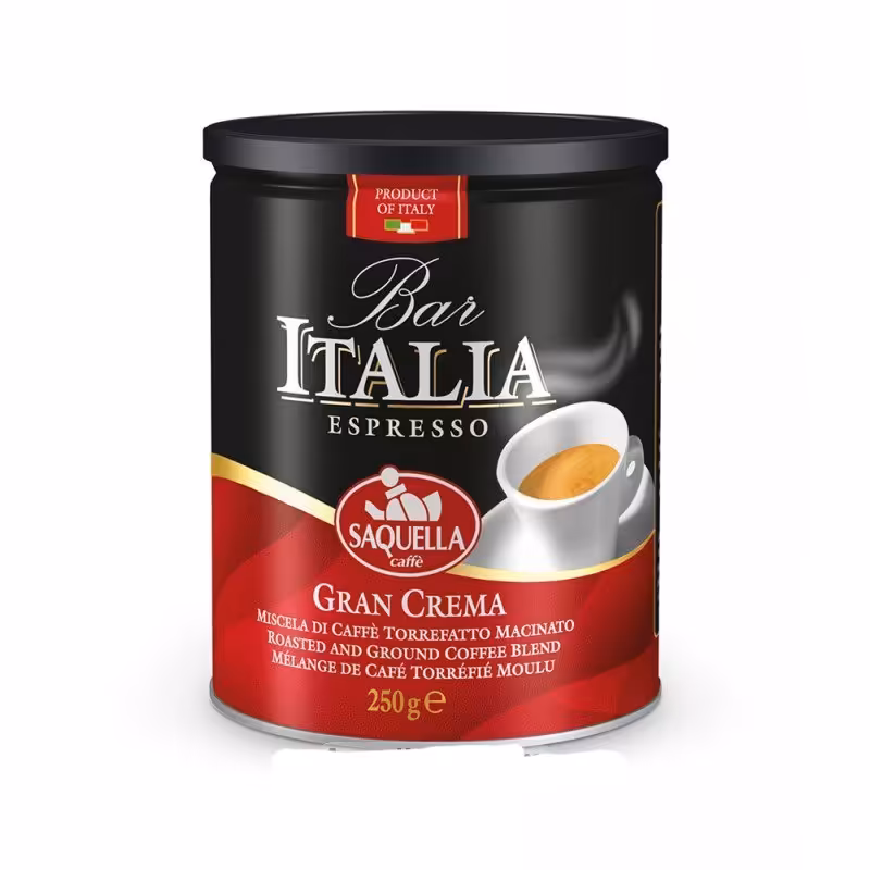 قهوه اسپرسو آسیاب شده ساکویلا SAQUELLA مدل GRAN CREMA قوطی 250 گرم