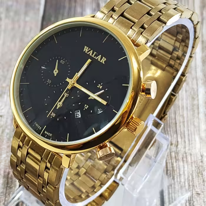 ساعت مردانه والار مدل 02306 طلایی زمینه مشکی طرح 3 موتور