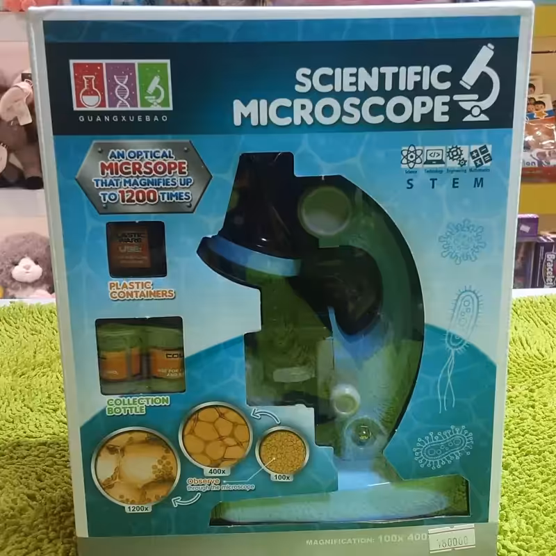 اسباب بازی میکروسکوپ چراغدار دارای زوم 40 و 100 برابری