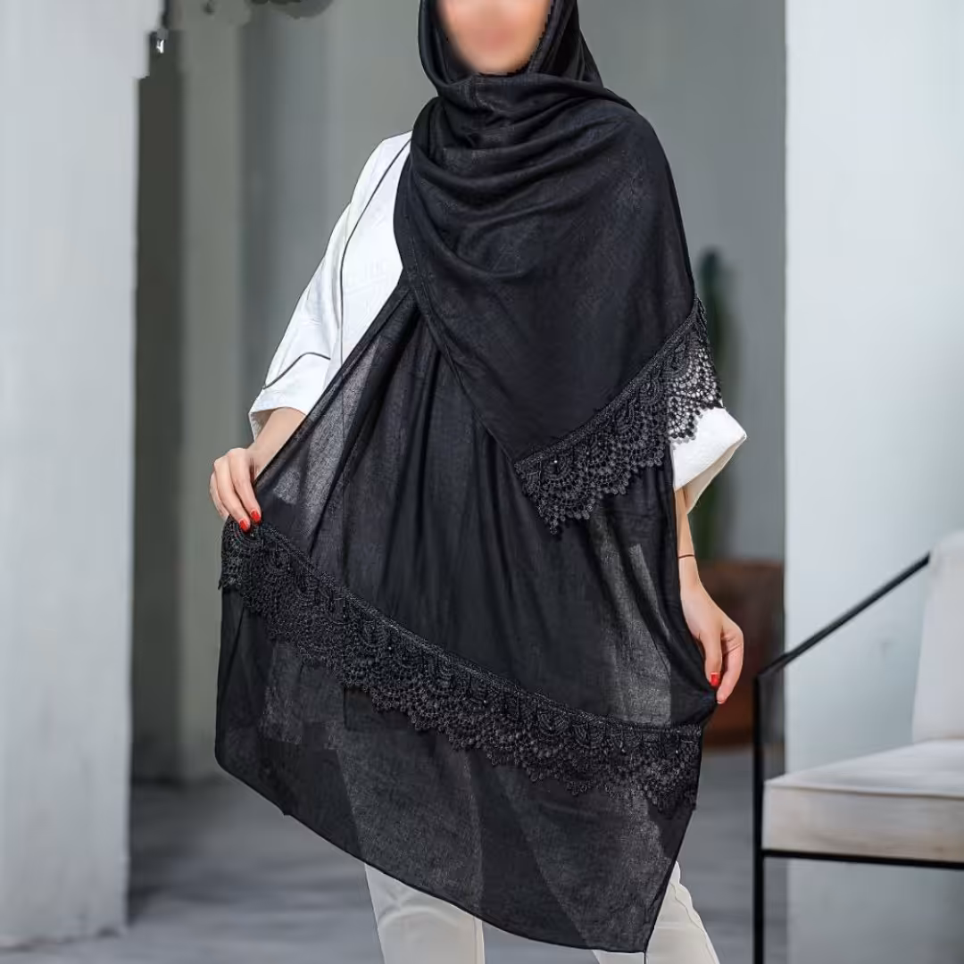 شال نخی پتینه مزونی منگوله دار طرح گیپور رنگ مشکی
ارسال رایگان