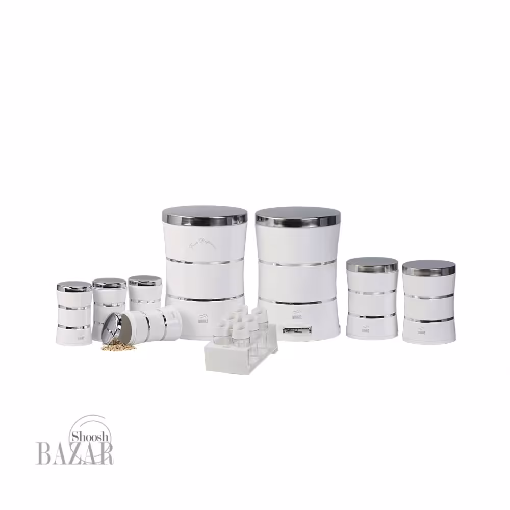 سرویس جهیزیه 15 پارچه دو خط سفید درب استیل بهازکالا 16301115