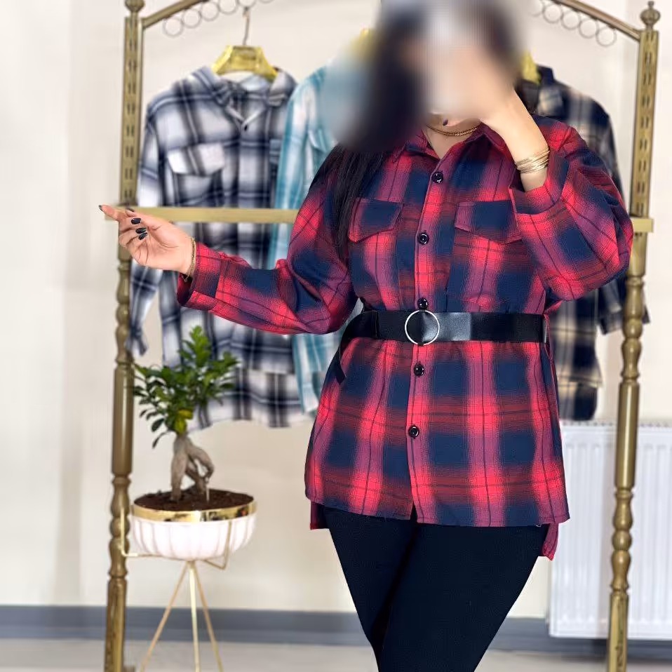 مانتو چهارخونه کمربند دار ارسال رایگان سه تا پنج روز 