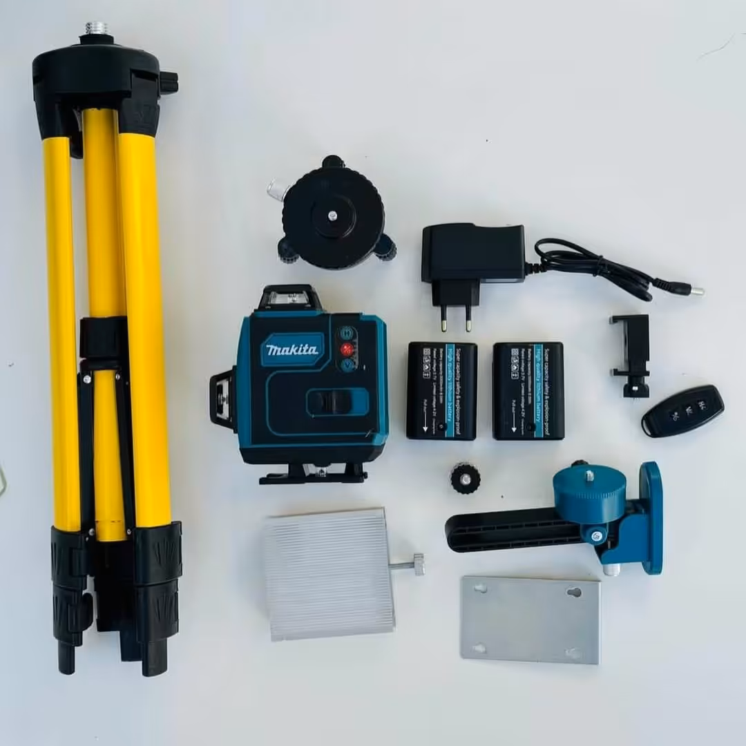 تراز لیزری ماکیتا 4 بعدی 16 خط چهار دوربینه همراه با وسایل کامل و ریموت دار و قابلیت اتصال به گوشی و سه پایه 120 سانتی