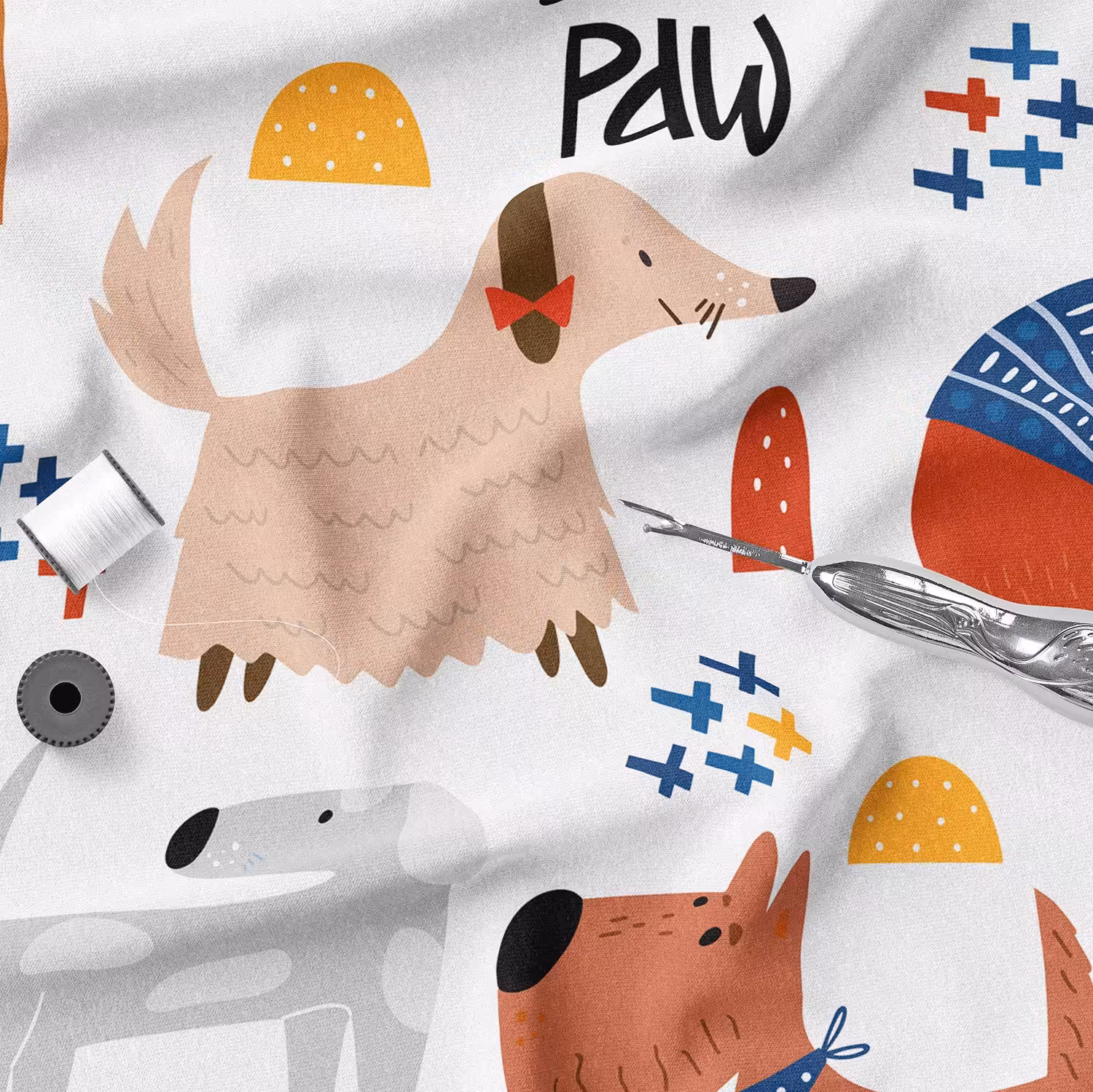 پارچه روبالشی مخمل پارچه باما طرح  سگ کیوت  کد 5011561