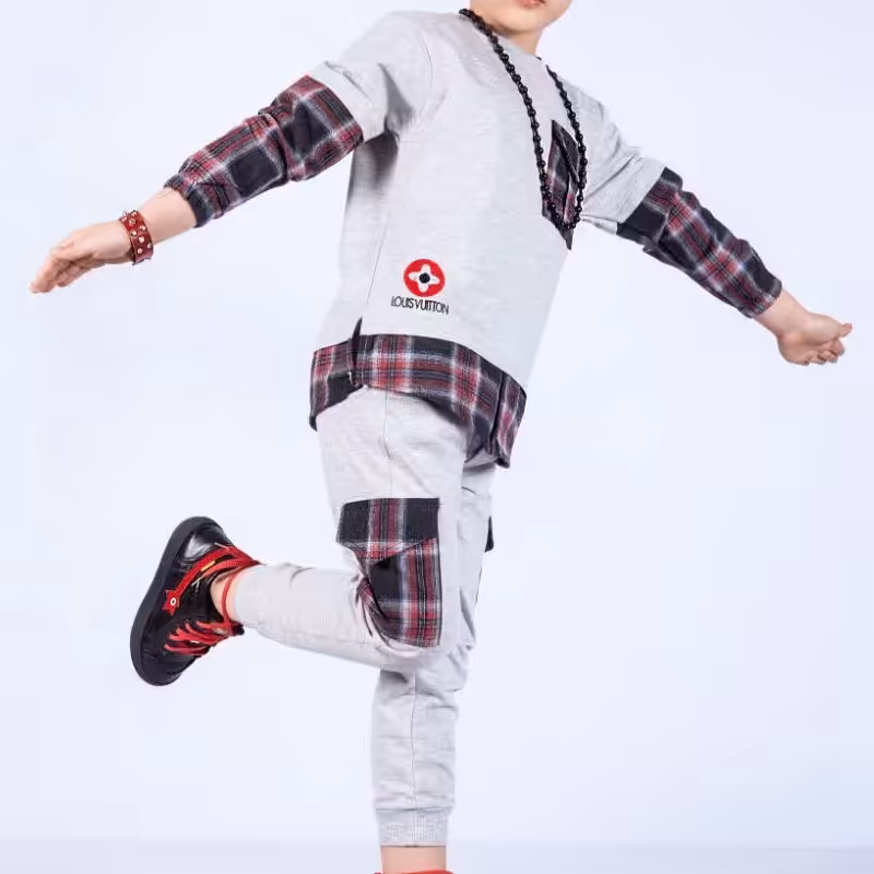 ست بلوز شلوار پسرانه نخ پنبه لاکرا دار موجودی فقط سایز 4و5 سال