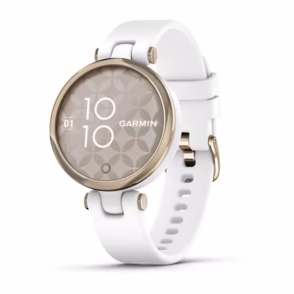 ساعت هوشمند گارمین مدل Lily Cream Gold Bezel with White Case با بند سیلیکونی