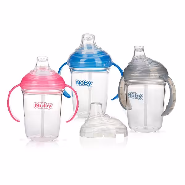 لیوان سوپاپ دار و نی دار 240 میل نابی Nuby