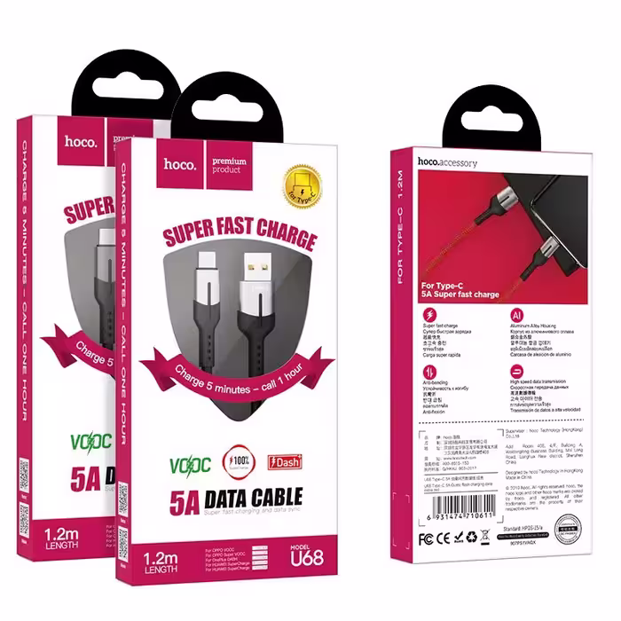 کابل تبدیل USB به USB-C هوکو مدل U68 طول 1.2 متر