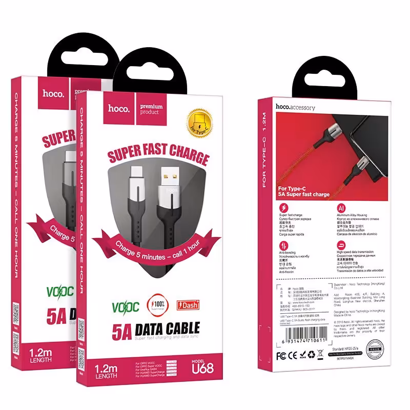 کابل تبدیل USB به USB-C هوکو مدل U68 طول 1.2 متر