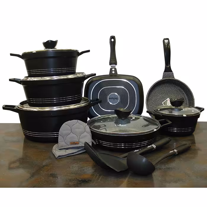 سرویس قابلمه 16 پارچه گرانیتی یونیک مدل کلاسیک رنگ مشکی UN-7701