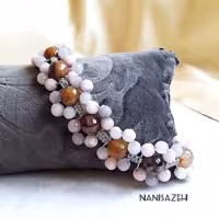 دستبند سنگ عقیق سلیمانی و جید بافت گل 