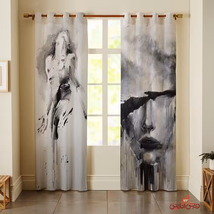 پرده 2عددی طرح نقاشی چهره سیاه سفید کد 2780