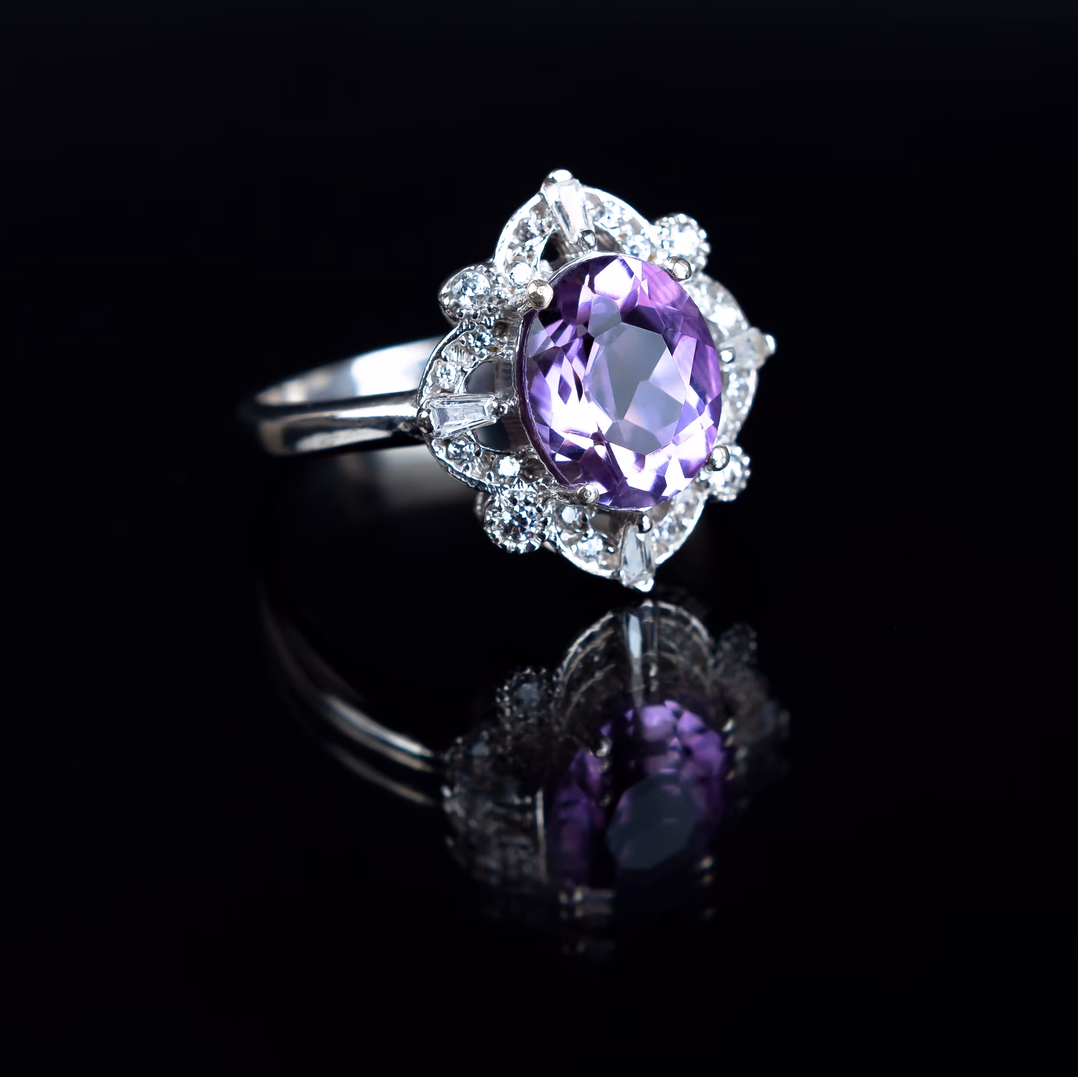 انگشتر نقره زنانه امیتیست معدنی