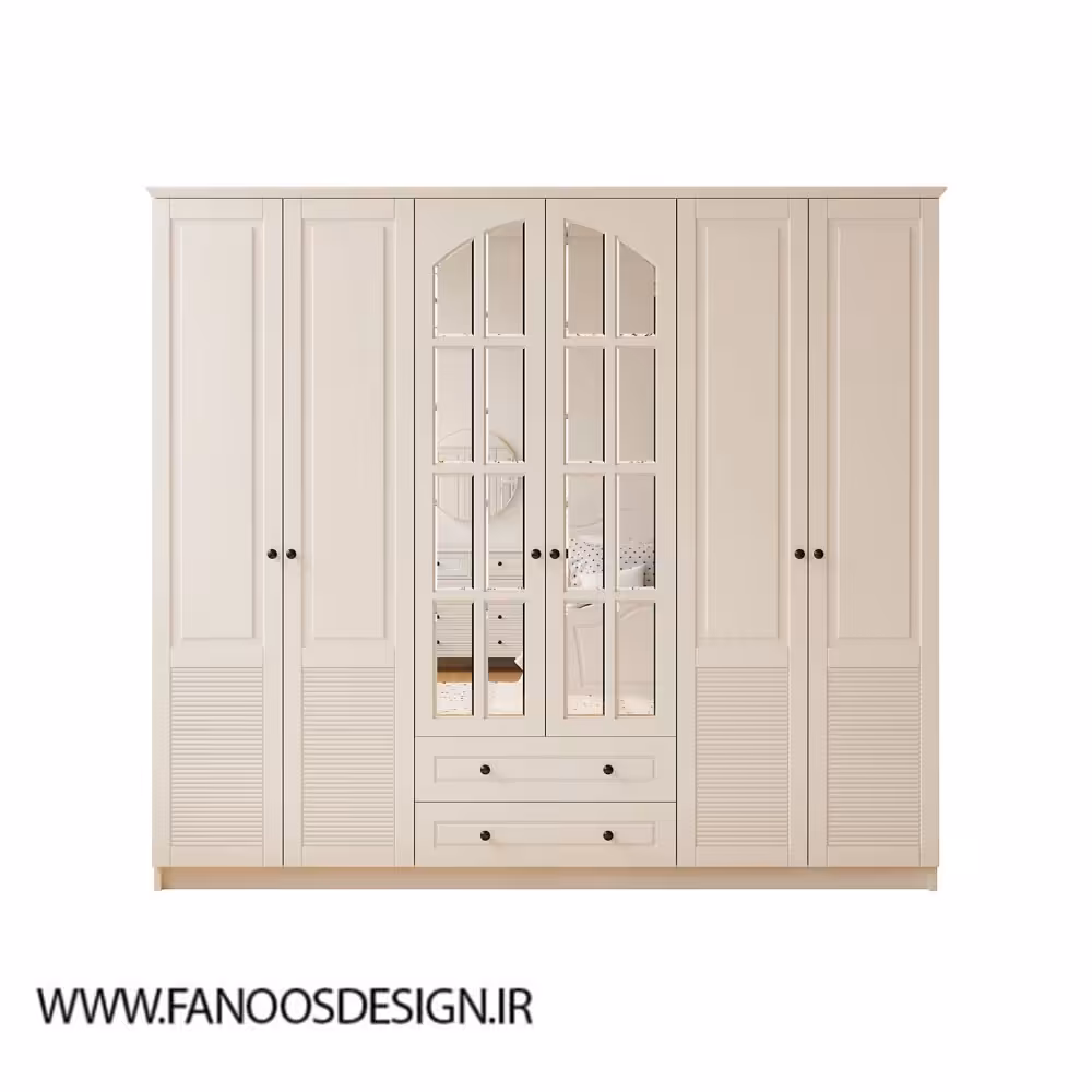 کمد لباس 6 درب و دو دراور آینه وسط سایز 210*184*52 کد 8954