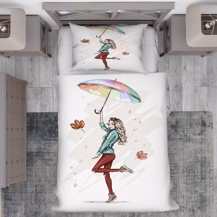 روتختی دخترانه طرح دختر جوان که یک چتر رنگارنگ در دست دارد PK-2022c