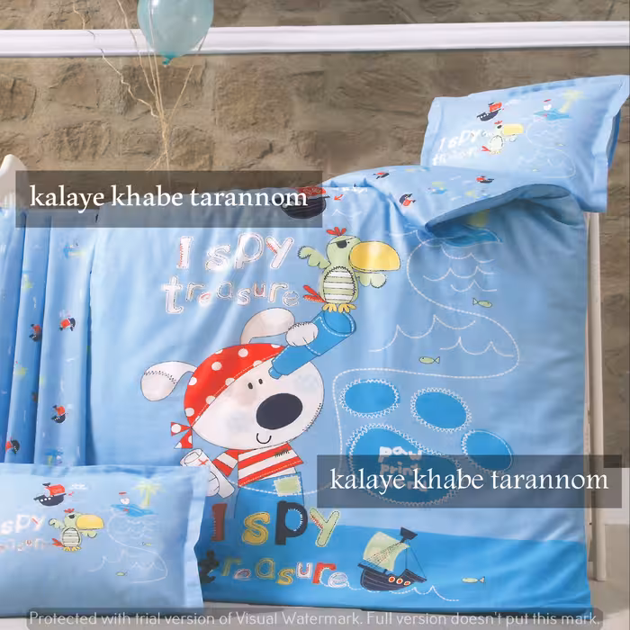 سرویس لحاف کاوردار نوزادی 5 تکه طرح طوطی و سگ کتان نخ پنبه