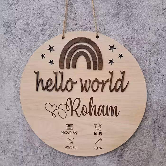 آویز اسم نوزاد . مدل رنگین کمان برجسته . قطر 25 سانت