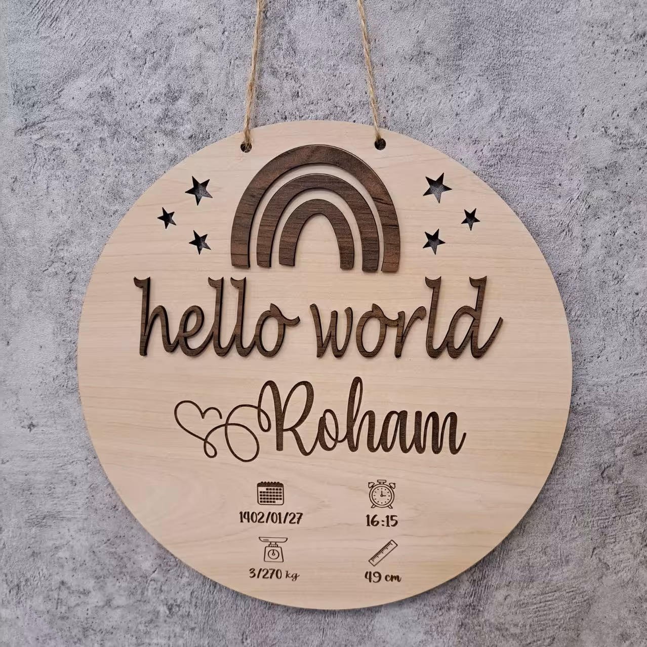 آویز اسم نوزاد . مدل رنگین کمان برجسته . قطر 25 سانت