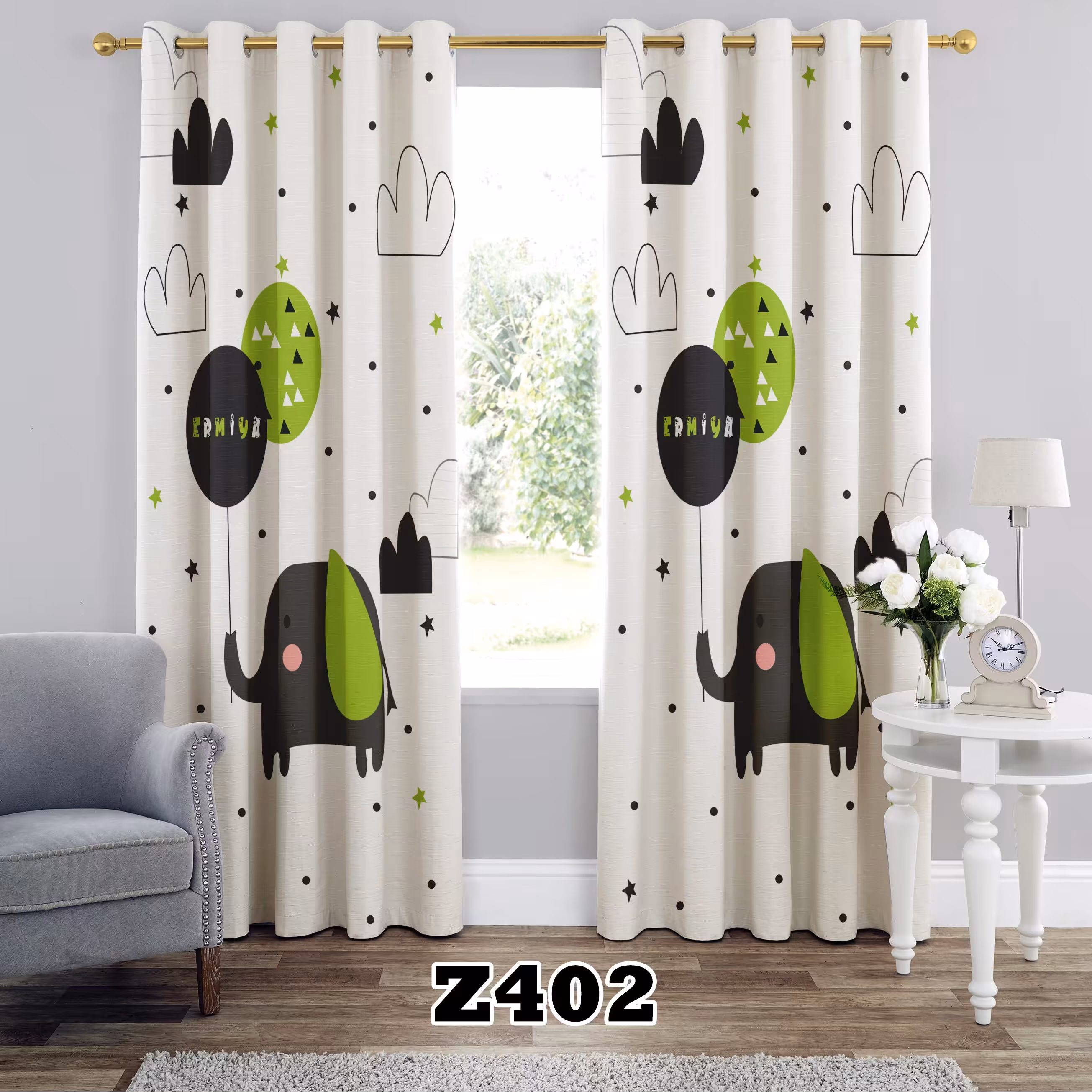 پرده چاپی طرح کودک و نوجوان کد Z402 تک قواره ارتفاع 300 عرض 140 سانت