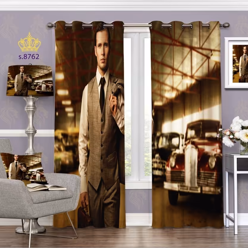 پرده اتاق خواب پسرانه دو قواره طرح چهره کد S8762