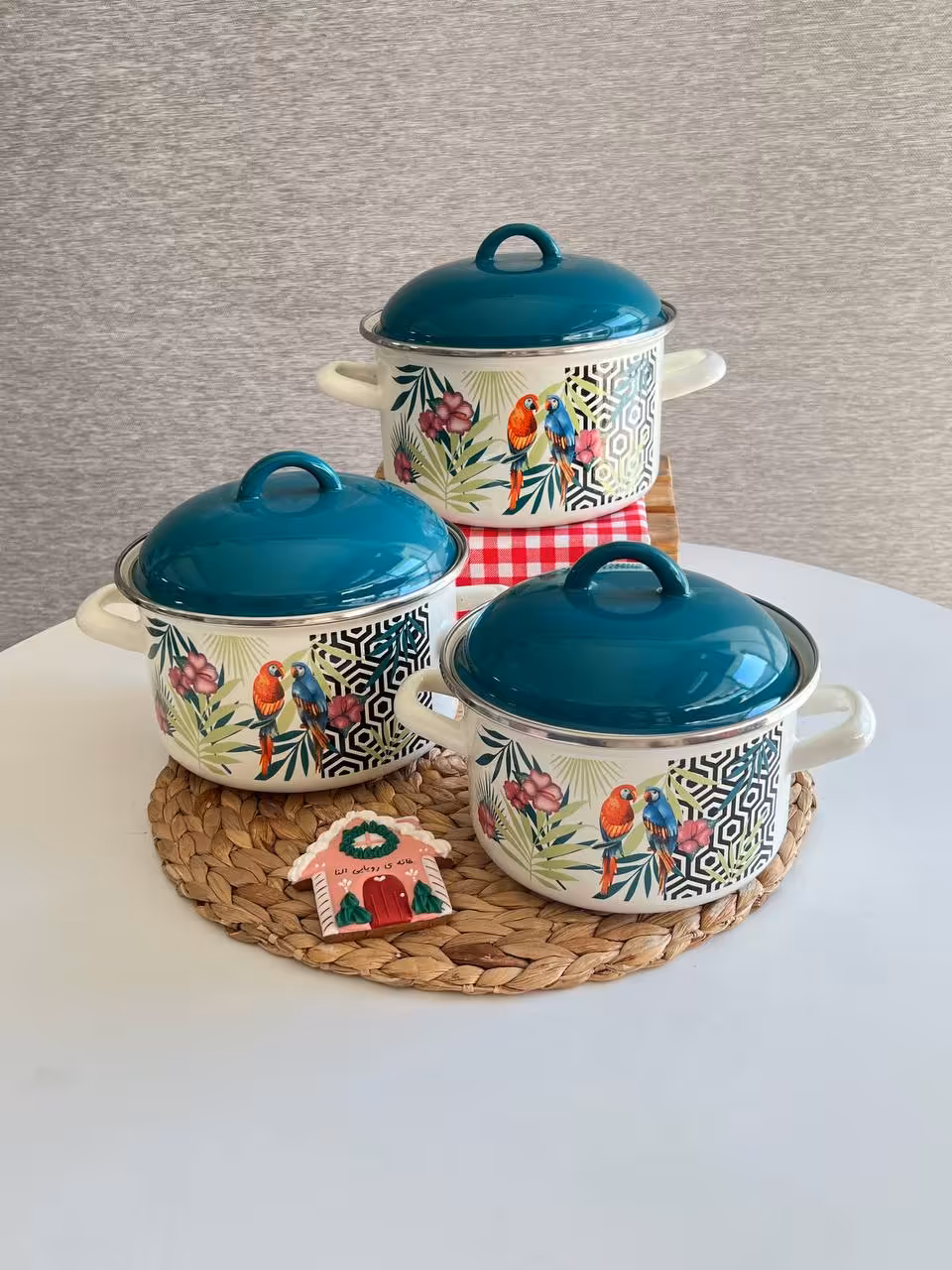 سرویس قابلمه لعابی سه تایی ترک برند لایت- طرح طوطی