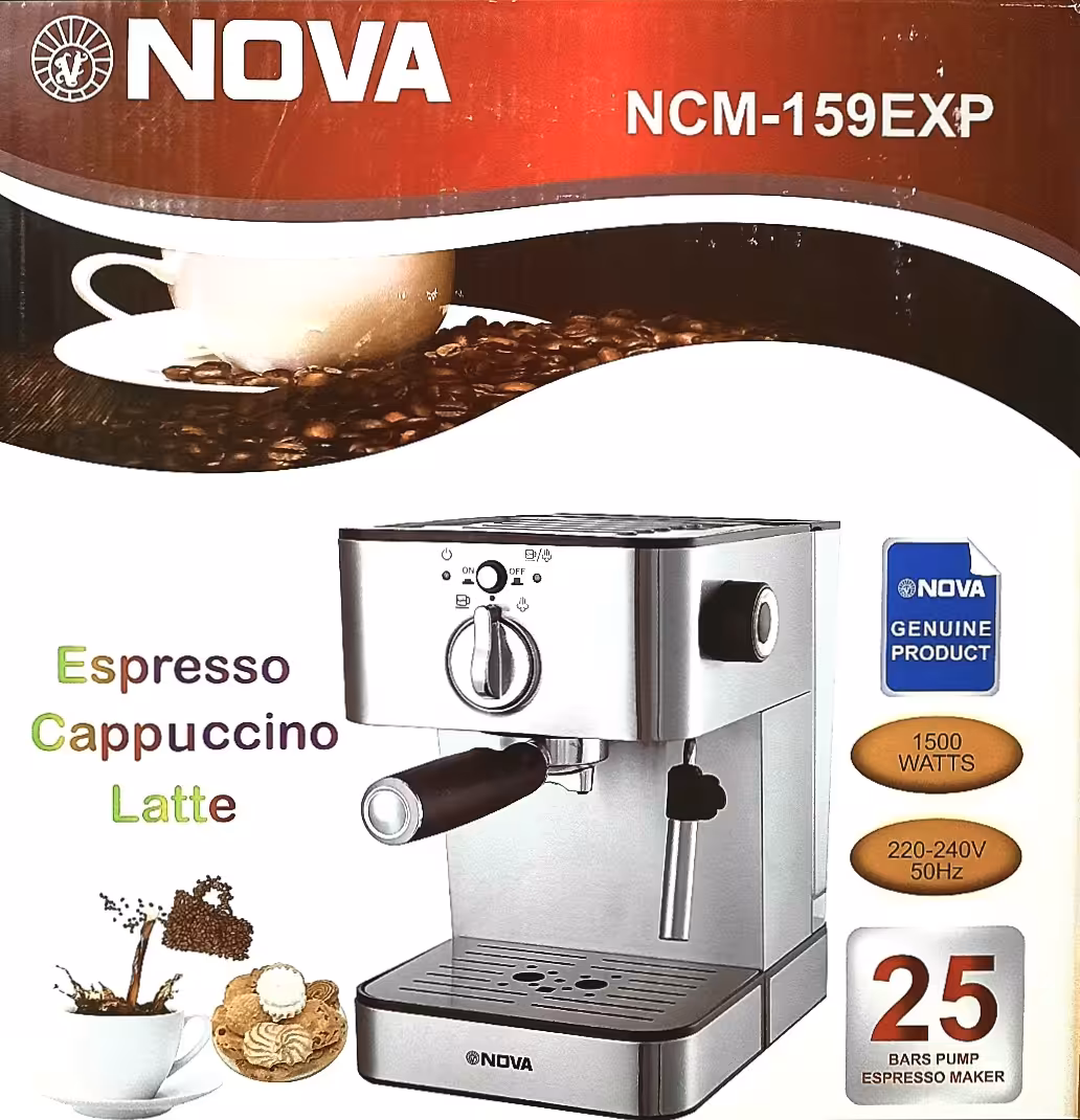 اسپرسوساز نوا NCM-159 (25بار)( تمام استیل)(برندنواکارتن قرمز) ضمانت اصالت کالا بسیار باکیفیت