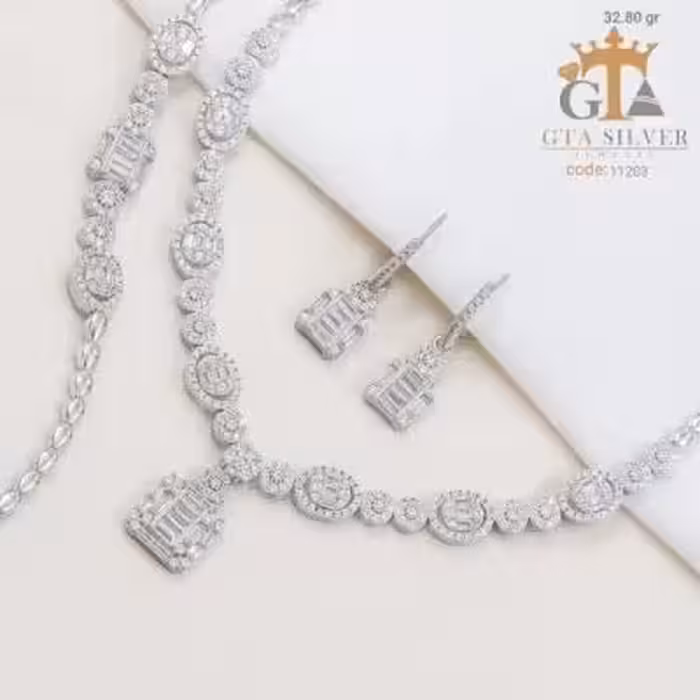 سرویس امرالدکات بیضی نقره عیار 925 با آبکاری رادیوم کد 11203